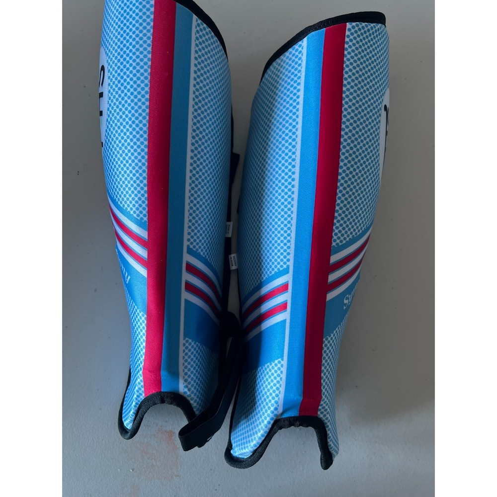 FHS Symphony Field Hockey Shin Guards Pads Blue Pink White Pair Straps Medium